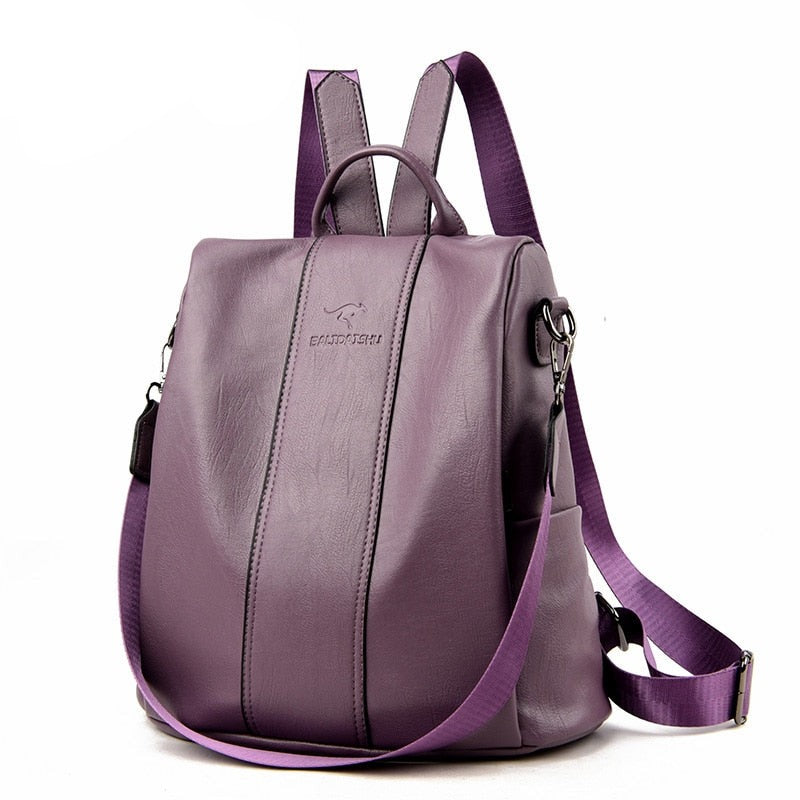 Anti-Theft Leather Backpack