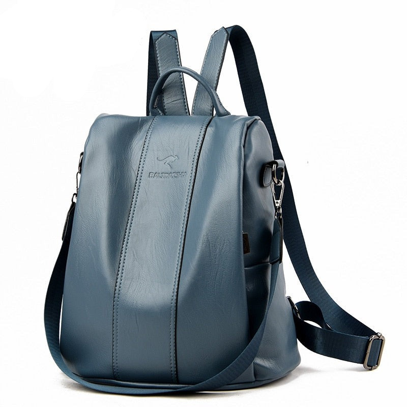 Anti-Theft Leather Backpack