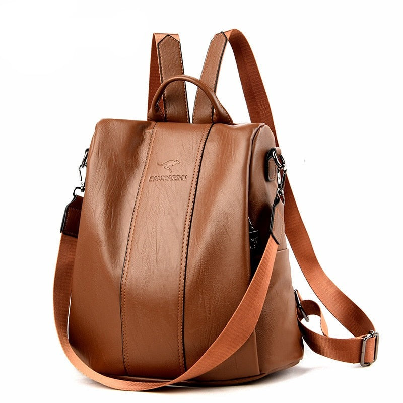 Anti-Theft Leather Backpack
