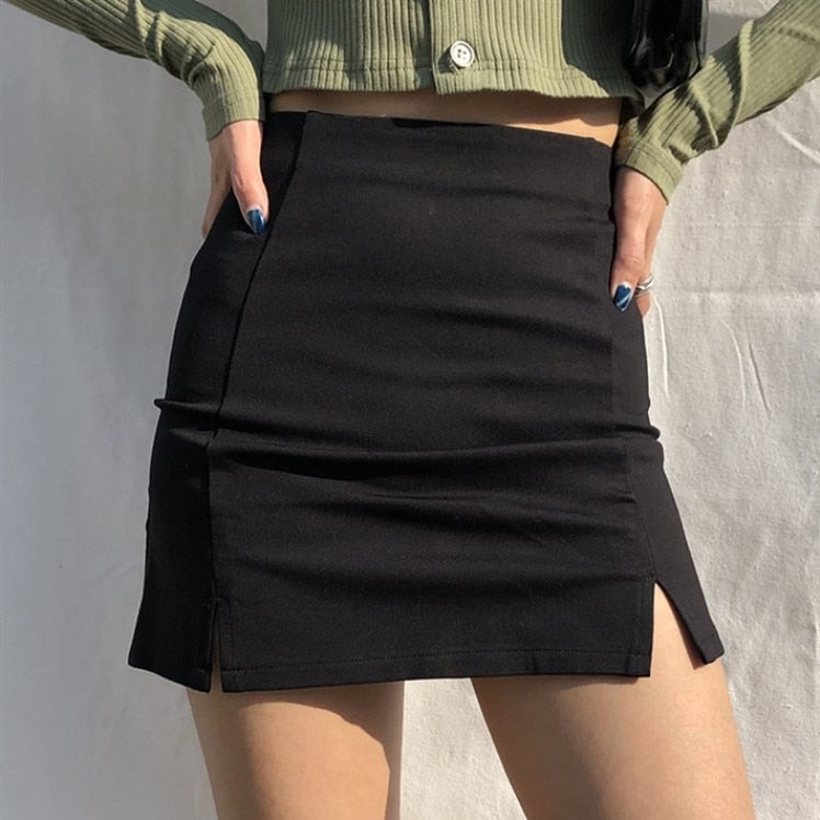 Black Split Office Skirt