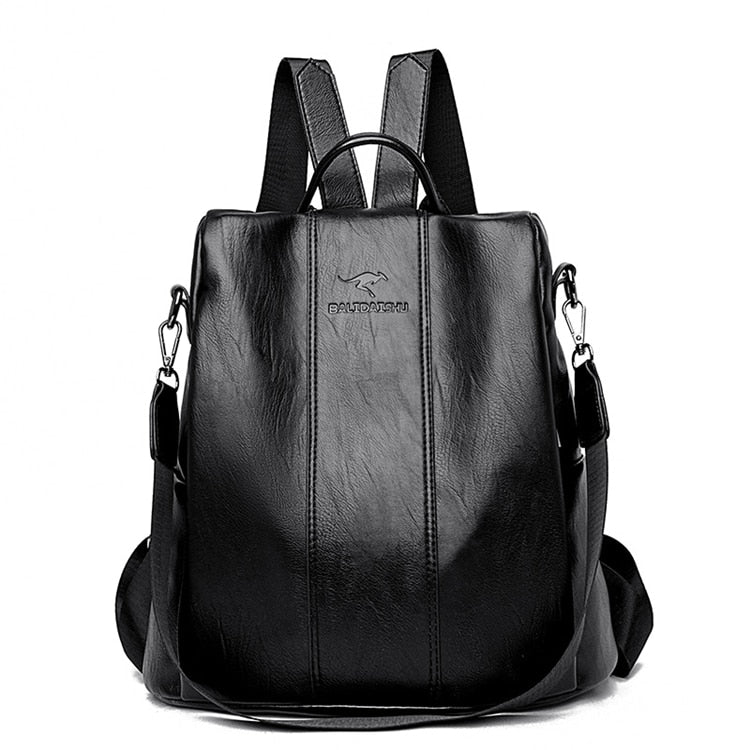 Anti-Theft Leather Backpack