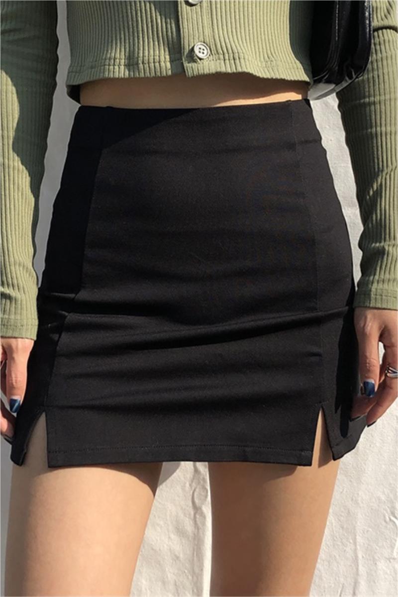 Black Split Office Skirt