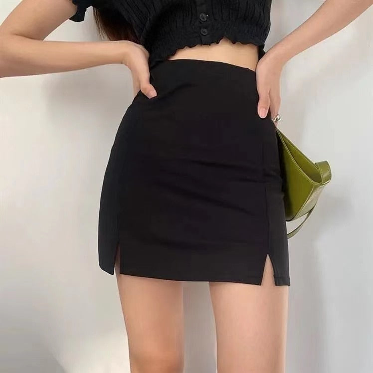 Black Split Office Skirt