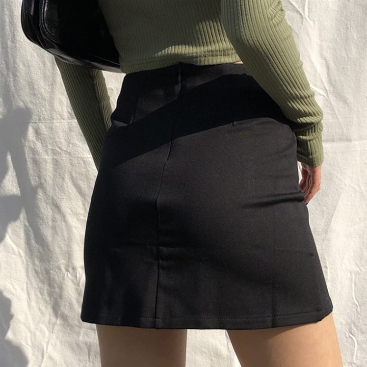 Black Split Office Skirt