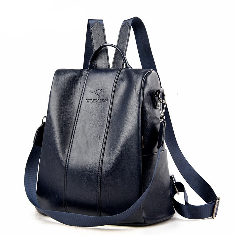 Anti-Theft Leather Backpack