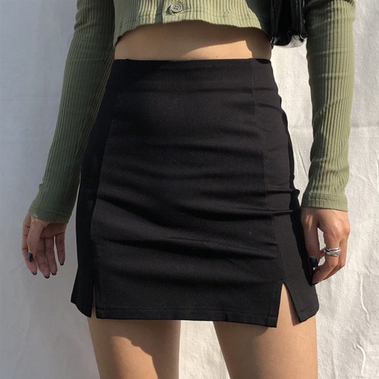 Black Split Office Skirt