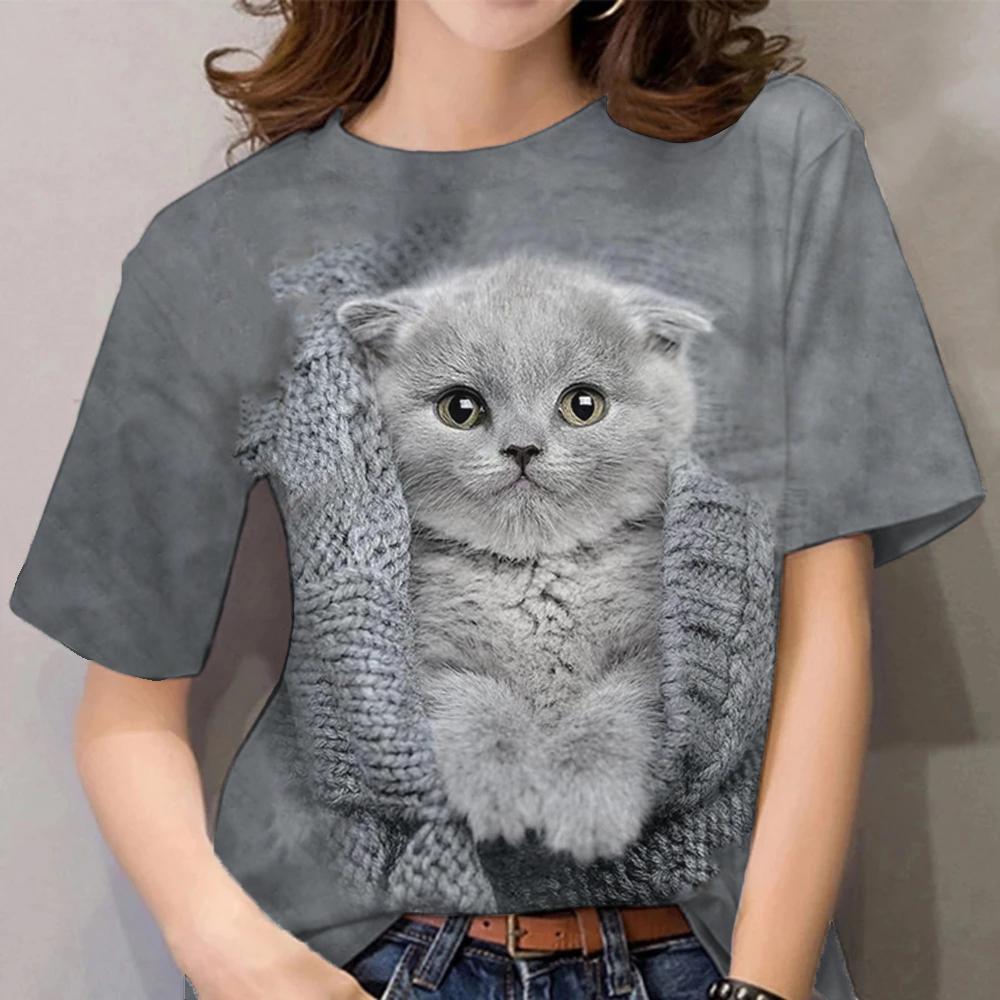 3D Cat Print T-Shirts