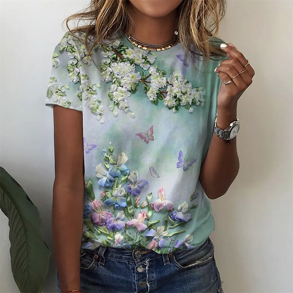 Floral Print O-neck Tops