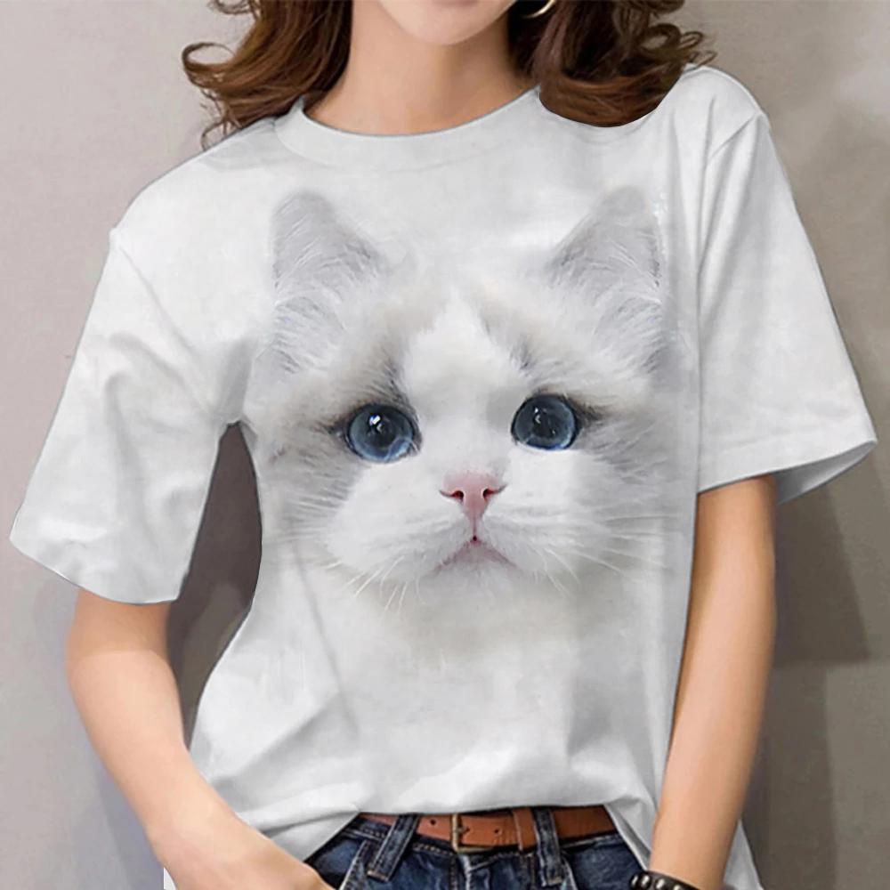 3D Cat Print T-Shirts
