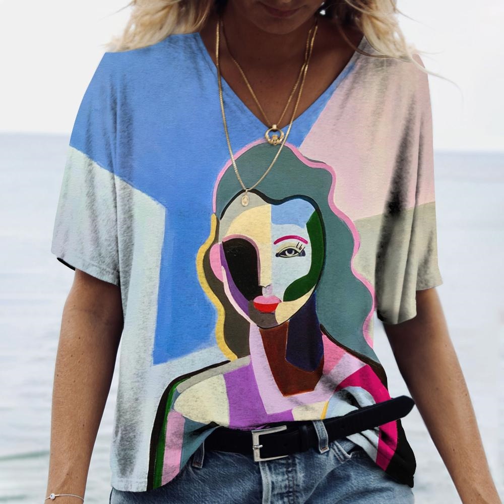 Abstract Art Face Print Tops