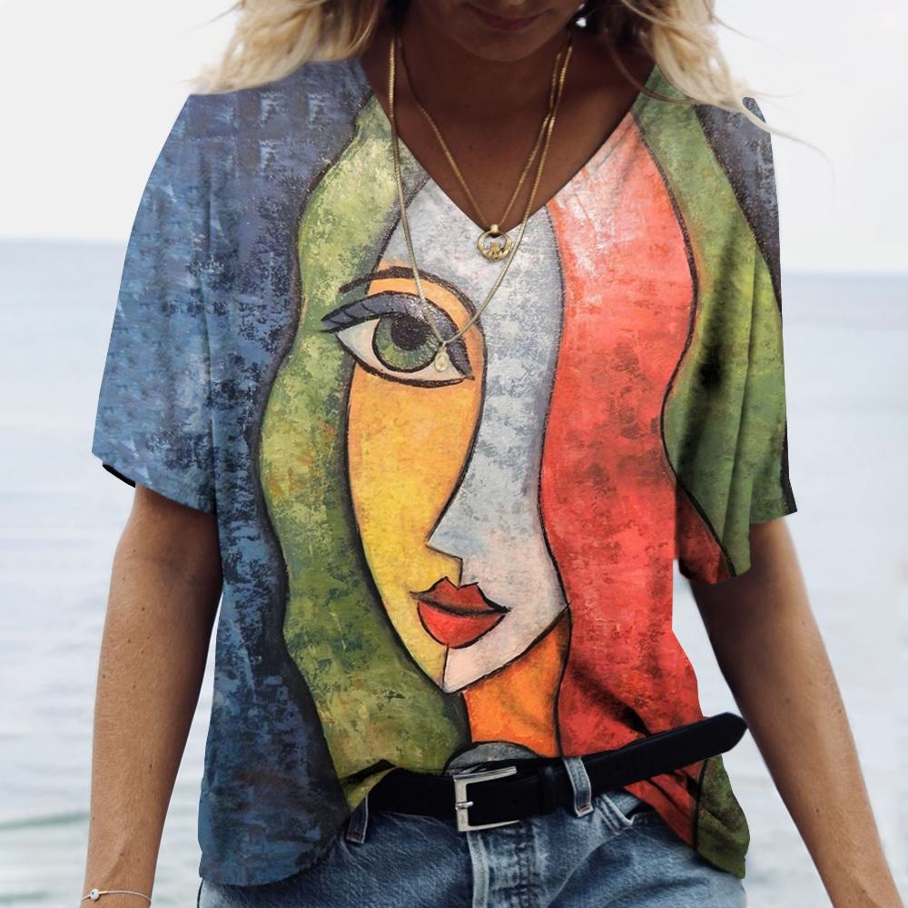 Abstract Art Face Print Tops